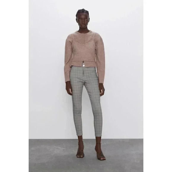 Zara Gray Plaid Legging Pants Crop Checker Size Medium - Picture 1 of 11